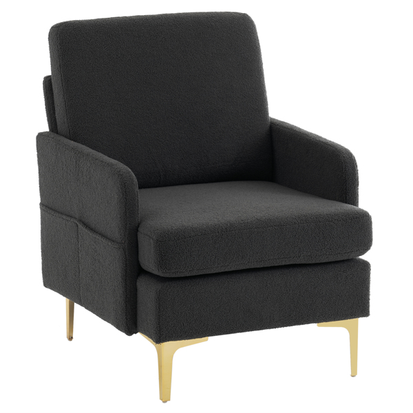 Teddy Velvet Gold Feet Indoor Leisure Chair Dark Gray