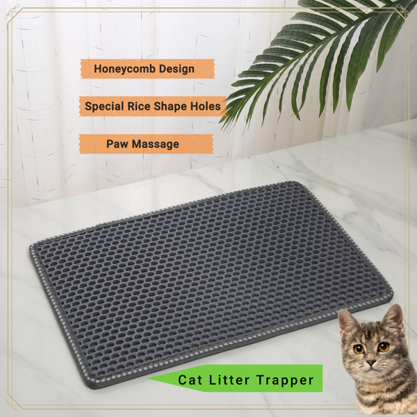 Cat Litter Mat, Kitty Litter Trapping Mat, Double Layer Mats with MiLi Shape Scratching design, Urine Waterproof, Easy Clean, Scatter Control  21&quot; x 14&quot;  Grey