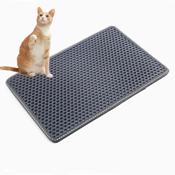 Cat Litter Mat, Kitty Litter Trapping Mat, Double Layer Mats with MiLi Shape Scratching design, Urine Waterproof, Easy Clean, Scatter Control  21&quot; x 14&quot;  Grey