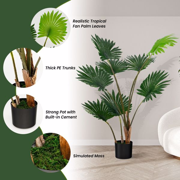 4FT Artificial Tree Artificial Fan Palm Tree Fake Palm Plant for Indoor Outdoor