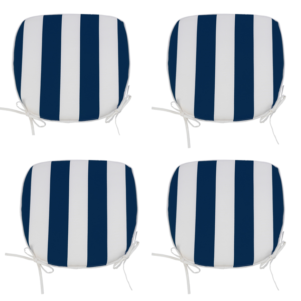 4 PCS Set Outdoor Chair Cushions Seat Cushions with Straps, Patio Chair PadsBlue / White Color