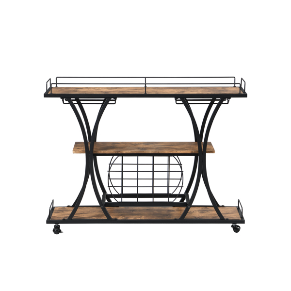 Industrial Black Bar Cart with Wine Rack and Glass Holder