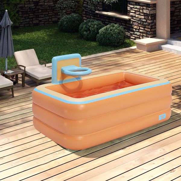 Toy Inflatable Pool with Basketball Rack,Thickened Family Inflatable Pool for Outdoor, Garden, Backyard, SummerOrange