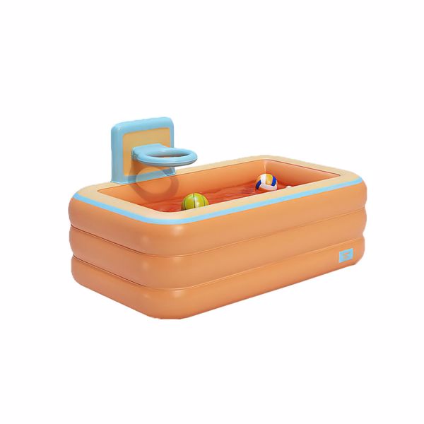 Toy Inflatable Pool with Basketball Rack,Thickened Family Inflatable Pool for Outdoor, Garden, Backyard, SummerOrange