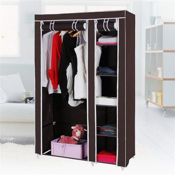 67&quot; Portable Clothes Closet Wardrobe with Non-woven Fabric and Hanging Rod Quick and Easy to Assemble Dark Brown