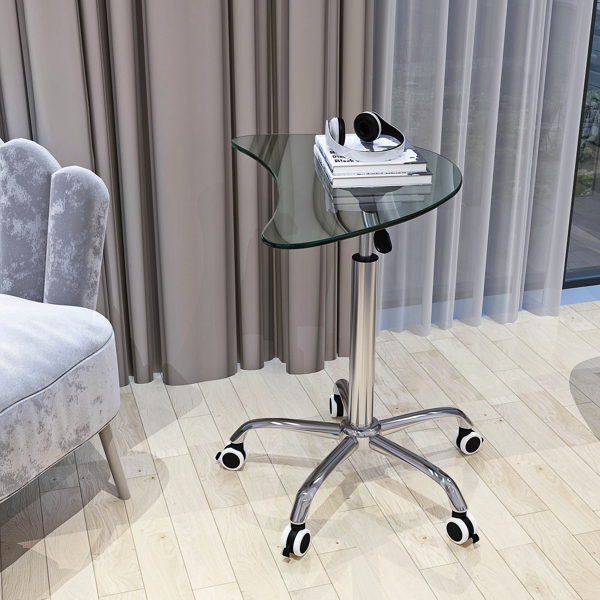 Adjustable Height Transparent Tempered Glass Table Desk Table with Lockable Wheels(Adjustable Range 24.2 &quot;~32.7 &quot;)