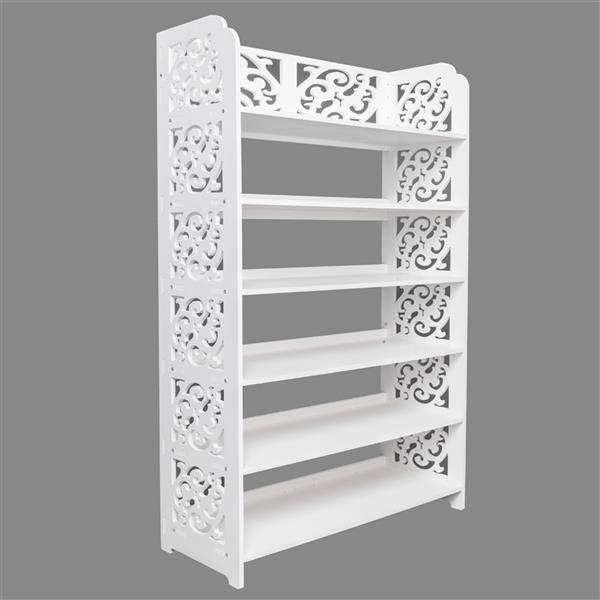 Wood-plastic Board Six Tiers Carved Shoe Rack White B