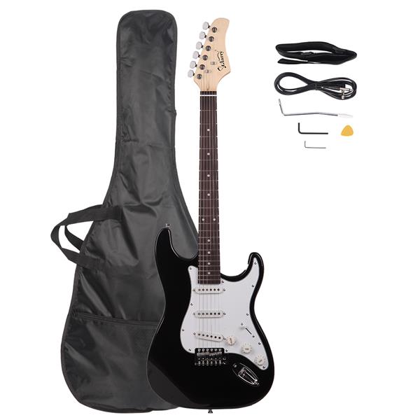 [Do Not Sell on Amazon]Glarry GST Rosewood Fingerboard Electric GuitarBagShoulder Strap Pick Whammy Bar Cord Wrench Tool Black &amp; White