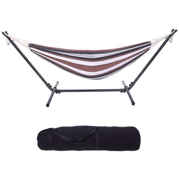 Professional Black &amp; Silver Flowers Hammock Stand with Polyester Coffee Stripe Hammock
