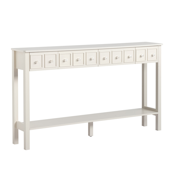 Long Console Table Entryway Table with Different Size Drawers and Bottom Shelf, White Narrow Storage Sofa Table for Entryway Hallway(White) Long Console Table