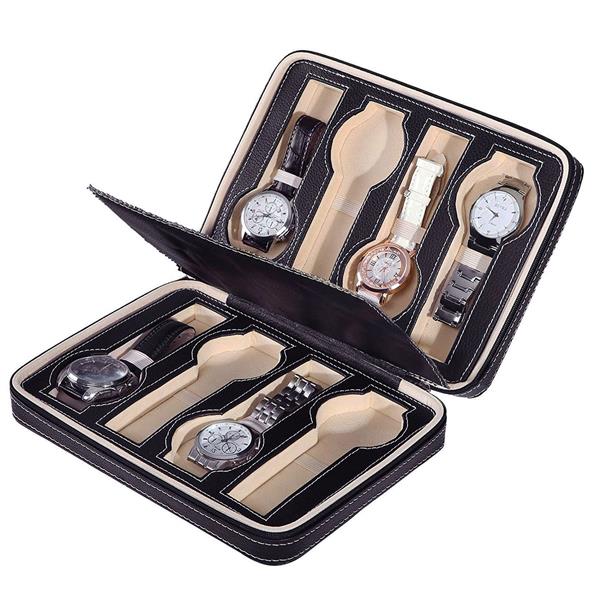 8-Slot Portable Watch Box Travel Case Storage Organizer Black