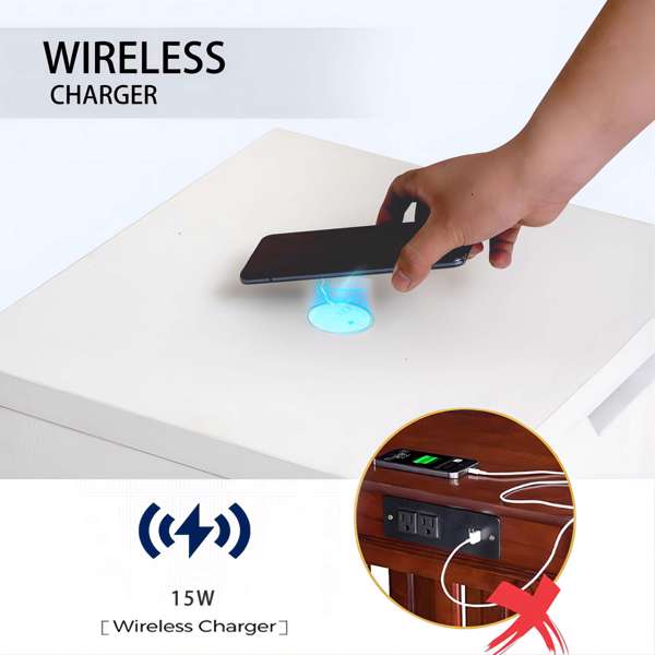 Bedside table with wireless charging station, bedside table with lockers and storage drawers, bedside table sofa coffee table, white