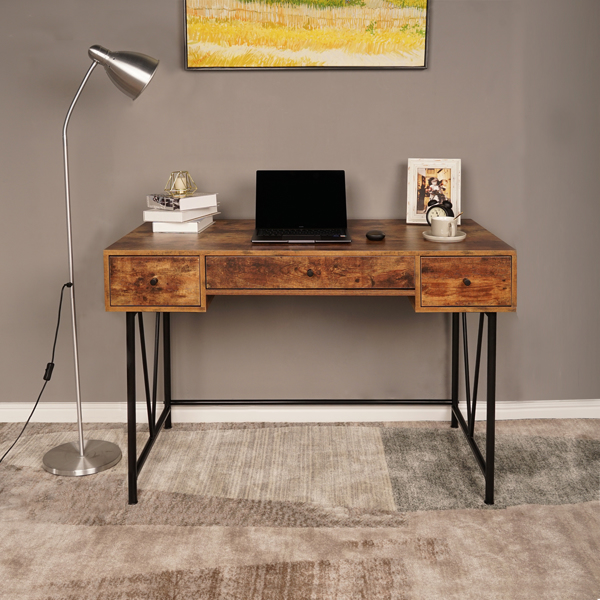 Retro Color Particleboard Paste Triamine Iron Tube 120cm Three Pumping Computer Desk