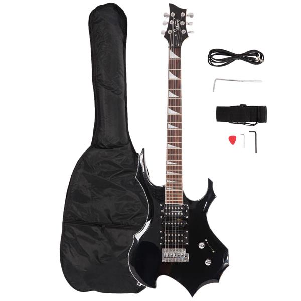 [Do Not Sell on Amazon]Glarry Flame Electric Guitar HSH Pickup Shaped Electric Guitar  Pack   Strap   Picks   Shake   Cable   Wrench Tool Black