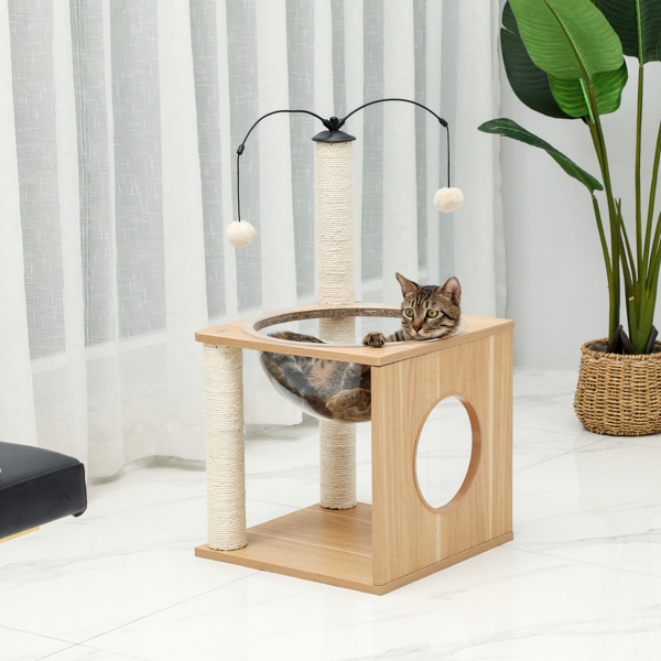 Cat Furniture Cat Tree Cat Tower with Sisal Scratching Posts Hammock Perch Cat Bed Platform Dangling Ball Beige