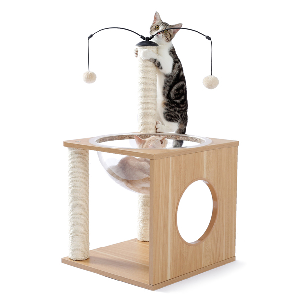 Cat Furniture Cat Tree Cat Tower with Sisal Scratching Posts Hammock Perch Cat Bed Platform Dangling Ball Beige