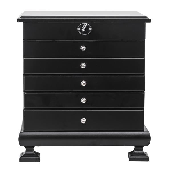 Handcrafted Wooden Jewelry Box Organizer Wood  6 Layers Case with 5 Drawers-Black