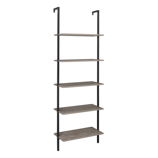 5-Shelf Wood Ladder Bookcase with Metal Frame, Industrial 5-Tier Modern Ladder Shelf Wood Shelves,Gray