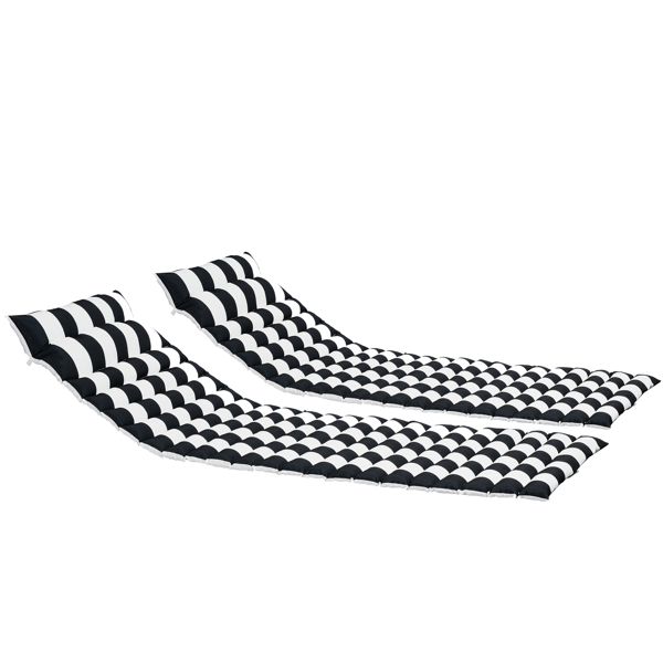 2 PCS Set Outdoor Lounge Chair Cushion Replacement Patio Seat Cushion BLACK-WHITE Stripe