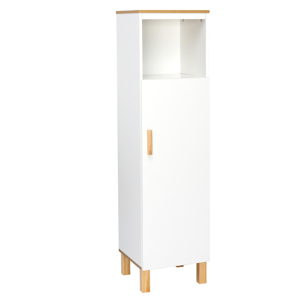 Solid Wood Foot Single Door Bathroom Cabinet White &amp; Wood Grain Color