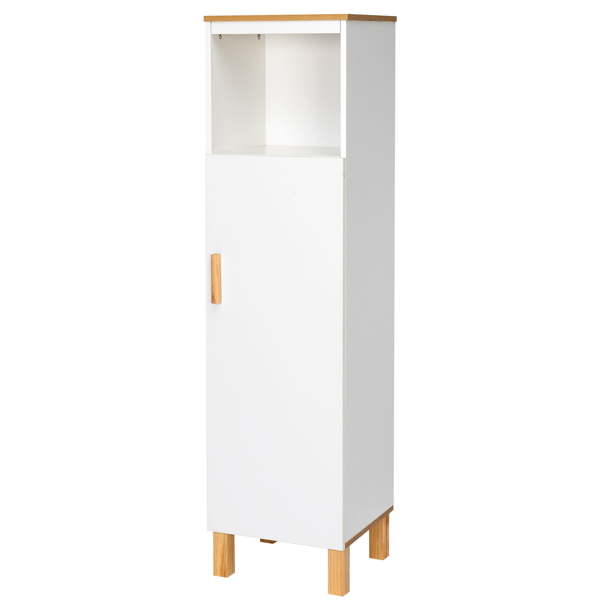 Solid Wood Foot Single Door Bathroom Cabinet White &amp; Wood Grain Color