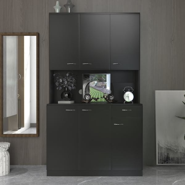 70.87&quot; Tall Wardrobe&amp; Kitchen Cabinet, with 6-Doors, 1-Open Shelves and 1-Drawer for bedroom,Black