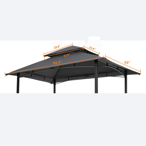 8x5Ft Grill Gazebo Replacement Canopy,Double Tiered BBQ Tent Roof Top Cover,Grey