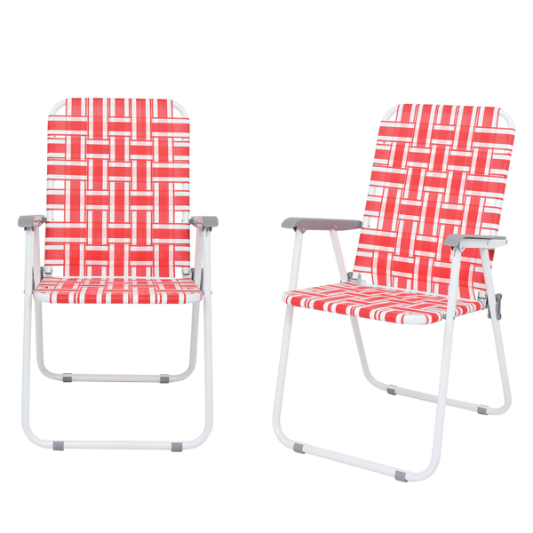 2pcs Steel Tube PP Webbing Bearing 120kg Folding Beach Chair Red &amp; White Strip