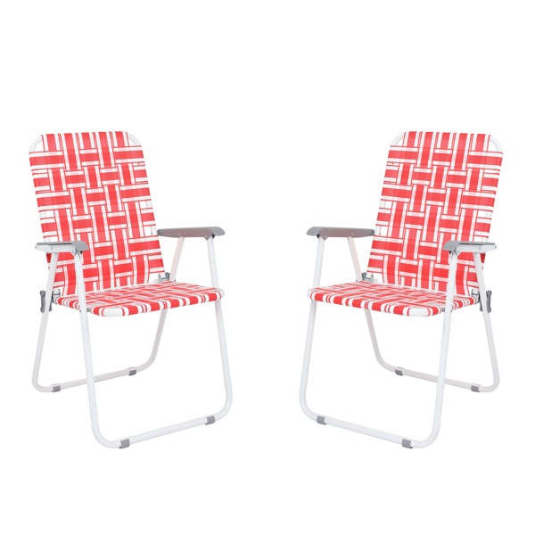 2pcs Steel Tube PP Webbing Bearing 120kg Folding Beach Chair Red &amp; White Strip