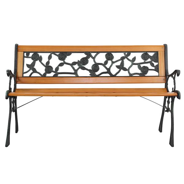 49&quot; Garden Bench Patio Porch Chair Deck Hardwood Cast Iron Love Seat Rose Style Back