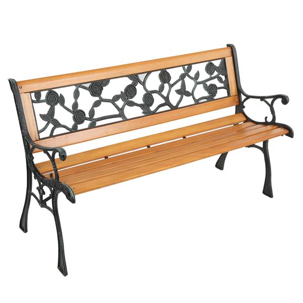 49&quot; Garden Bench Patio Porch Chair Deck Hardwood Cast Iron Love Seat Rose Style Back