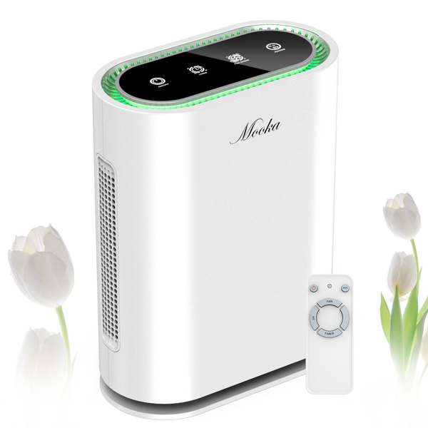 Mooka True HEPA+ Air Purifier, Large Room to 1,350 Sq Ft, Auto Mode, Air Quality Sensor, Enhanced 6-Point Purification, for Allergies and Pets, Rid of Dander, Dust, Smoke, Odor  GL-FS32 white