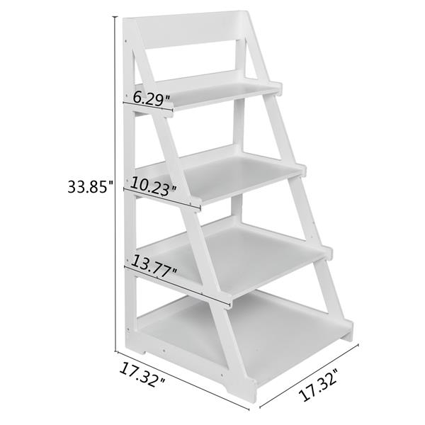 Wood Plastic 4-Tier Ladder Style Shelf Plant Stand White