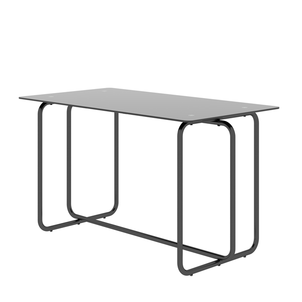 1-piece Rectangle Dining Table with Metal Frame, Tempered Glass Dining Table for Kitchen Room, Black