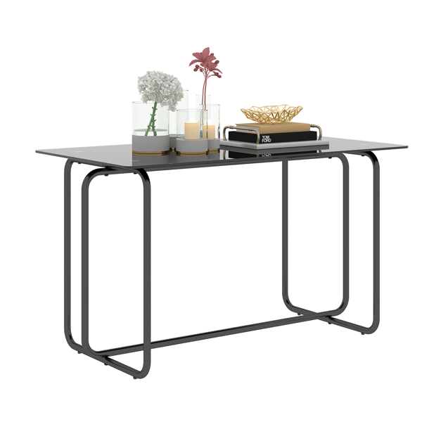 1-piece Rectangle Dining Table with Metal Frame, Tempered Glass Dining Table for Kitchen Room, Black