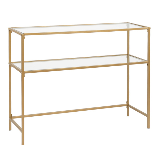 39.4&quot; Console Sofa Table, Modern Entryway Table, Tempered Glass Table, Metal Frame, 2 Shelves, for Living Room, Hallway, Gold Color