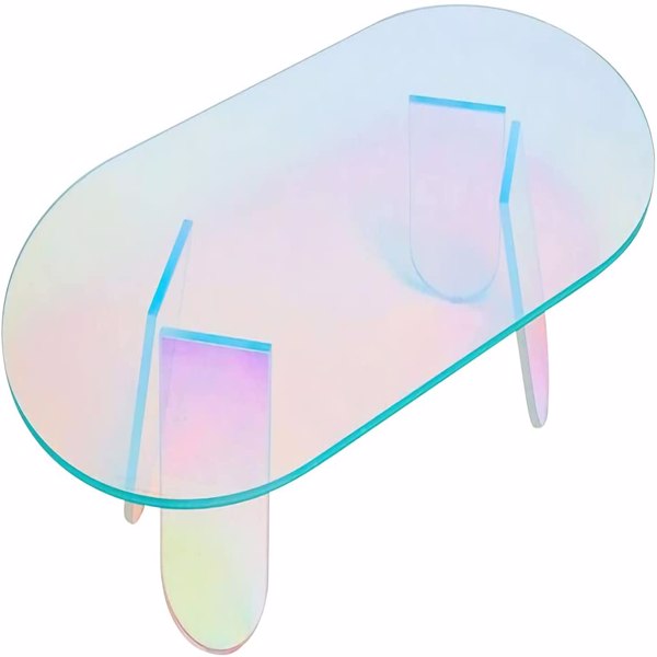 Acrylic Rainbow Color Coffee Table, Iridescent Glass End Table Round Side Table Modern Accent Table for Living Room(Large)shipment from FBA