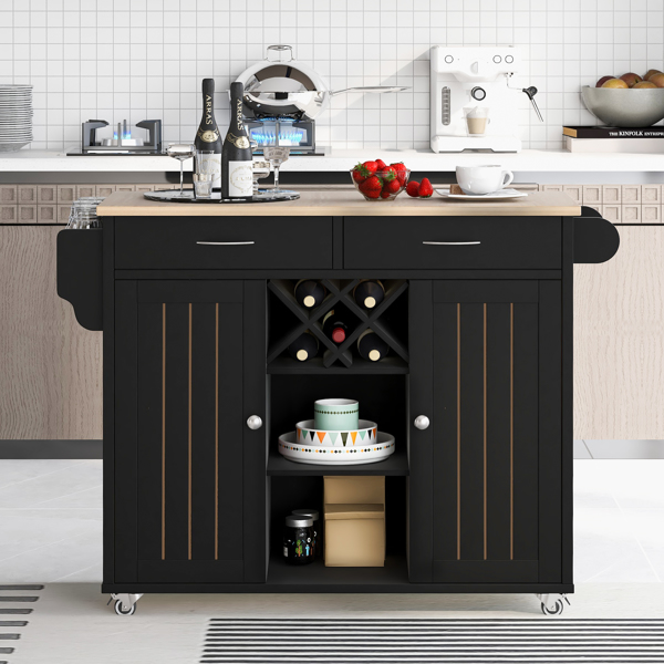 Kitchen Island Cart with Two Storage Cabinets and Four Locking WheelsWine Rack, Two Drawers,Spice Rack, Towel Rack