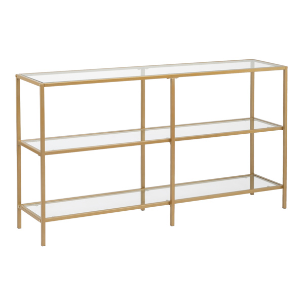 51.2 Console Table, Tempered Glass Sofa Table, Modern Entryway Table, Metal Frame, Easy to Assemble,  for Living Room, Hallway, Gold Color