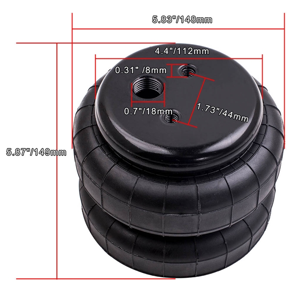 2 Packs Air Ride Suspension Bag Standard 2500 lb 1/2&quot;npt Single Port Heavy Duty