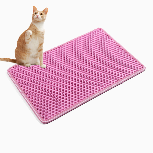 Cat Litter Mat, Kitty Litter Trapping Mat, Double Layer Mats with MiLi Shape Scratching design, Urine Waterproof, Easy Clean, Scatter Control  21&quot; x 14&quot;  Pink