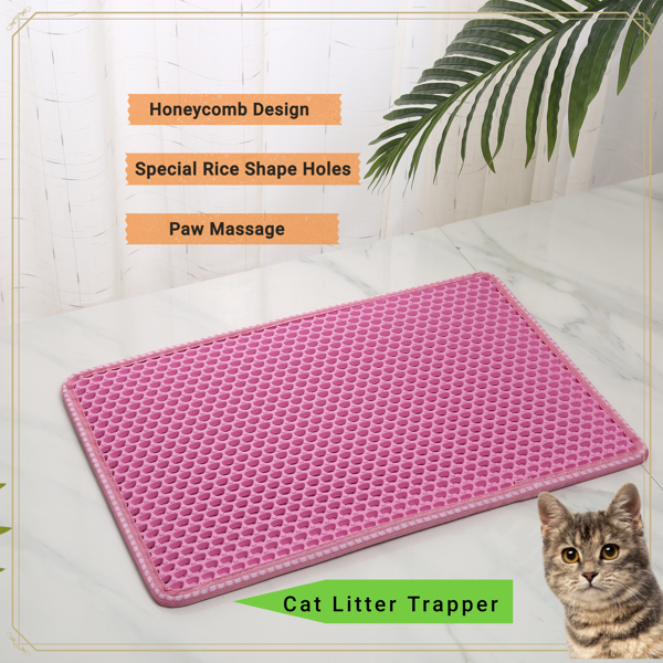 Cat Litter Mat, Kitty Litter Trapping Mat, Double Layer Mats with MiLi Shape Scratching design, Urine Waterproof, Easy Clean, Scatter Control  21&quot; x 14&quot;  Pink