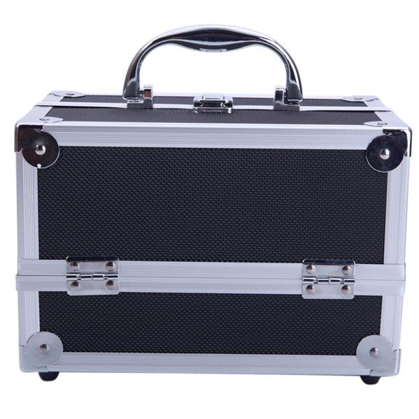 SM-2176 Aluminum Makeup Train Case Jewelry Box Cosmetic Organizer with Mirror 9&quot;x6&quot;x6&quot; Black