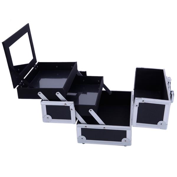 SM-2176 Aluminum Makeup Train Case Jewelry Box Cosmetic Organizer with Mirror 9&quot;x6&quot;x6&quot; Black