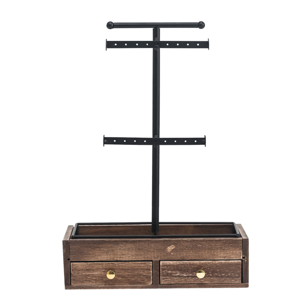 Wooden Jewelry Box With High-Grade Wall Barn Door Decoration, Jewelry Seat For Necklaces, Earrings, Bracelets, Rings And Other Accessories - Brown