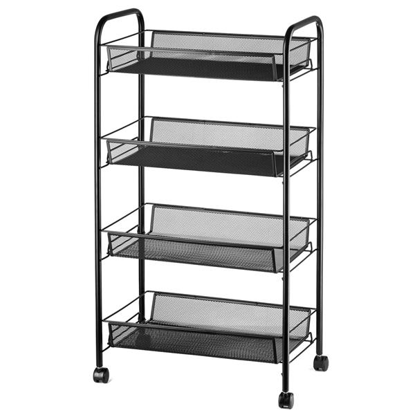 Exquisite Honeycomb Net Four Tiers Storage Cart with Hook Black