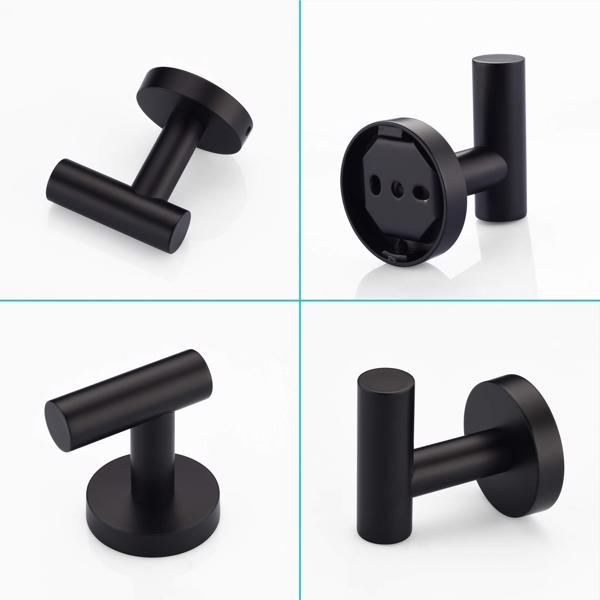 Bathroom Towel Hook, Shower Hook Wall Mounted SUS 304 Stainless Steel, Modern Hand Towel Hook Matte Black, Robe Coat Clothes Hook Round for Kitchen Garage Hotel, 2 Pack.