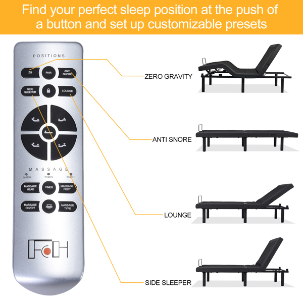 397lbs With 2-Point Massage, Dual Motors, Wireless Remote Control, Electric Lift Bed