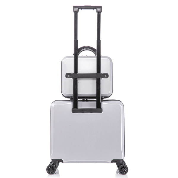 2 Piece Travel Luggage Set Hard shell Suitcase with Spinner Wheels 18 Underseat luggage and 14 Comestic Travel case Toiletry box  Silver