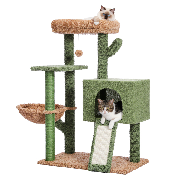 Cactus Cat Tree Cat Tower with Sisal Covered Scratching Post and Cozy Condo Cat Climbing Stand with Plush Perch &amp;Soft Hammock for Indoor Cats(Minimum Retail Price for US: USD 79.99)